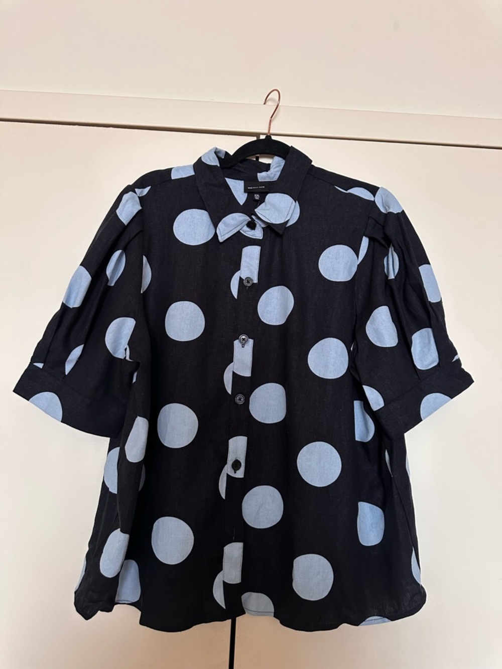Target Who What Wear Black/Blue Polka Dot Linen Shirt, Size XXL